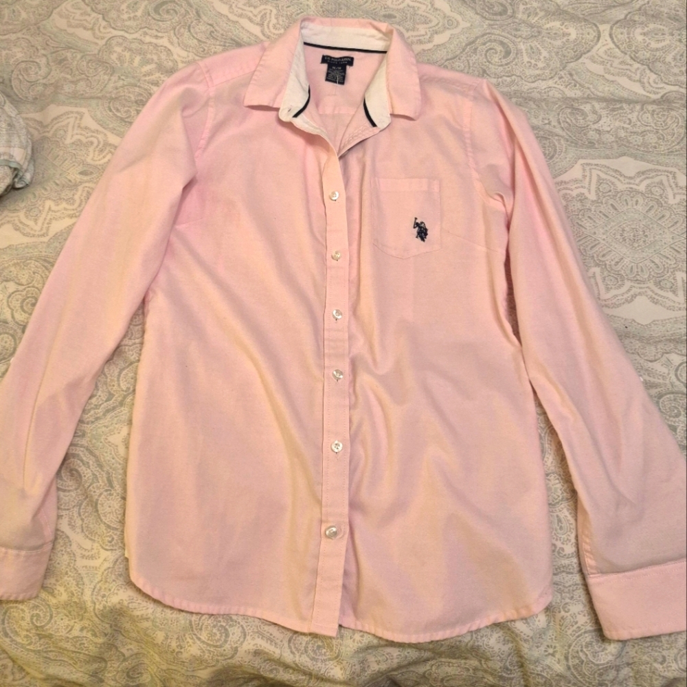 Pink Button-Up Shirt with Embroidered Logo